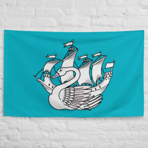 Swan Ship Flag featuring an elegant Elven vessel inspired by the Grey Havens and the maritime traditions of Middle Earth in The Lord of the Rings.