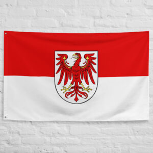 Brandenburg Flag featuring the historic red eagle coat of arms on a red and white background representing the German state of Brandenburg.