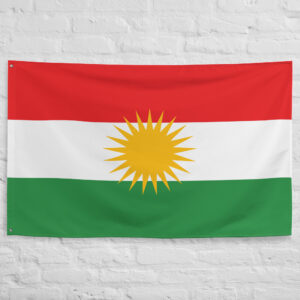 Kurdistan Flag featuring red white and green stripes with a golden sun emblem representing Kurdish heritage, culture, and identity.