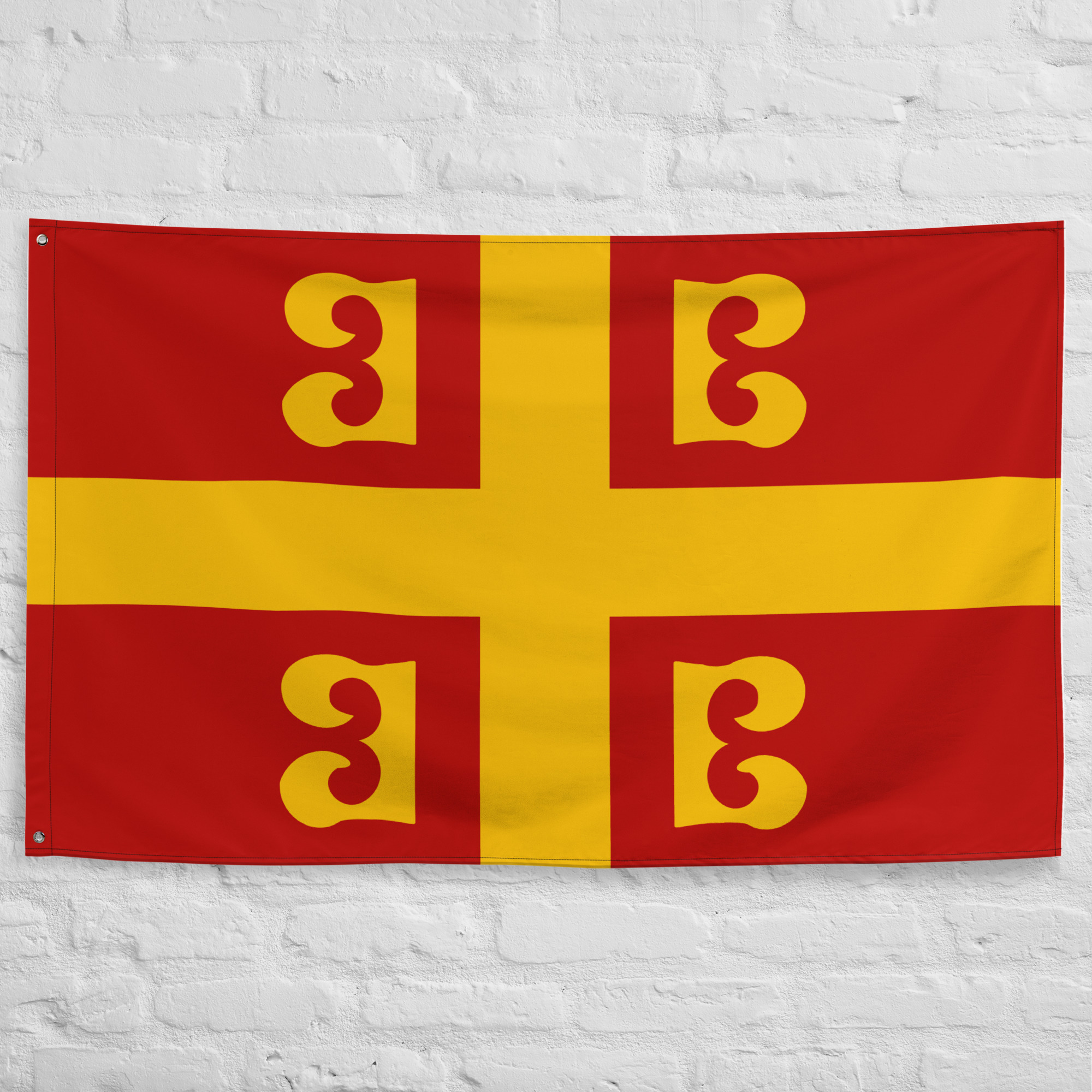 Byzantine Empire Flag featuring the historic red and gold imperial design associated with medieval Byzantium and the Eastern Roman Empire.