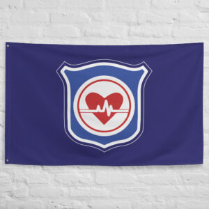 Responders Flag featuring the blue emergency shield with a red heart and heartbeat emblem from Fallout 76.