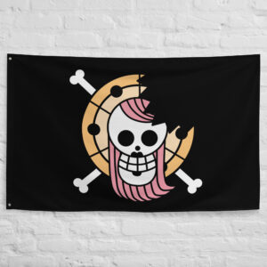Bonney Pirates Flag featuring the pink-haired skull and crossed bones Jolly Roger of Jewelry Bonney from One Piece.