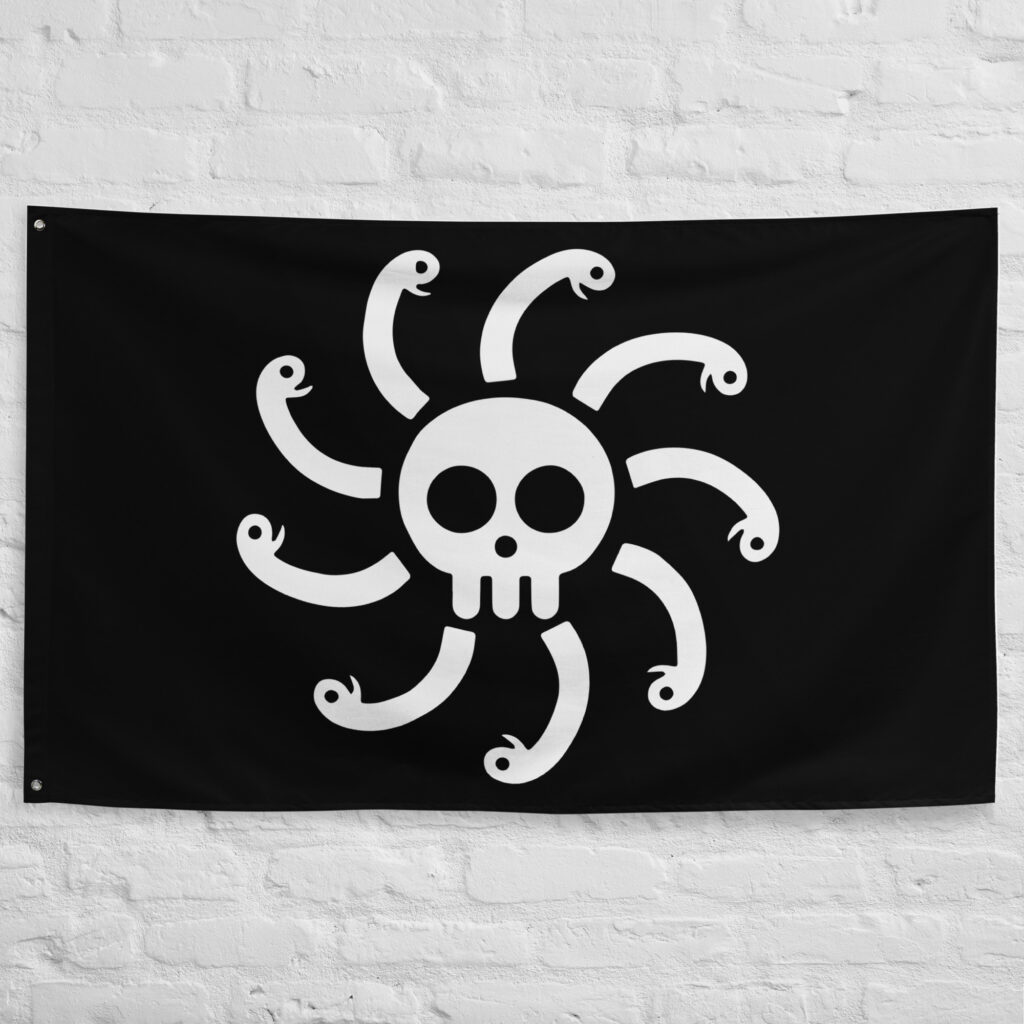 Kuja Pirates Flag featuring the skull surrounded by serpent symbols representing Boa Hancock and the Amazon Lily pirates from One Piece.