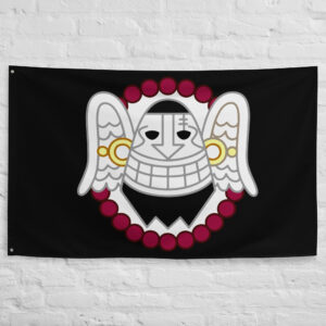 Fallen Monk Pirates Flag featuring the winged skull with prayer beads and earrings Jolly Roger of Urouge from One Piece.