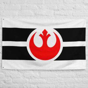 Star Wars Rebel Alliance Flag featuring the iconic red Rebel Alliance crest centered on a black and white striped background.
